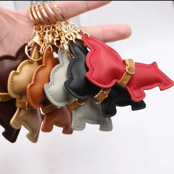 Cute Leather French bulldog Puppy key chain DARK BROWN - Picture 3 of 3